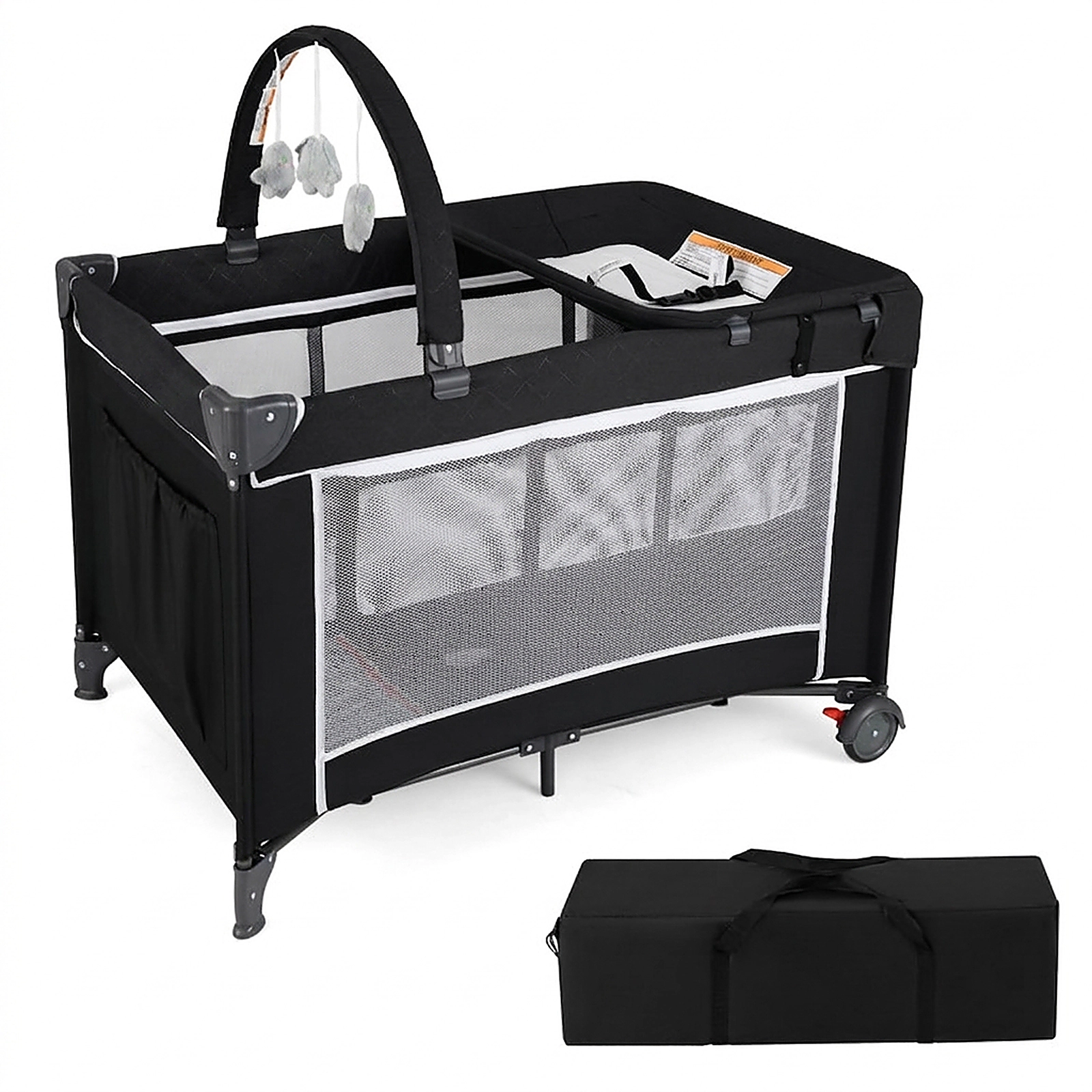 SUGIFT 3-in-1 Foldable Portable Baby Playard and Travel Crib with Bassinet Changing Table and Mesh Walls