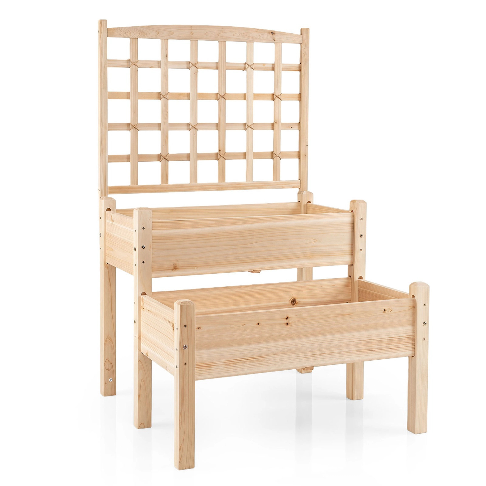 SUGIFT 2-Tier 54-in Tall 110-lb Capacity Fir Wood Raised Garden Bed with Vertical Trellis and Drain Holes