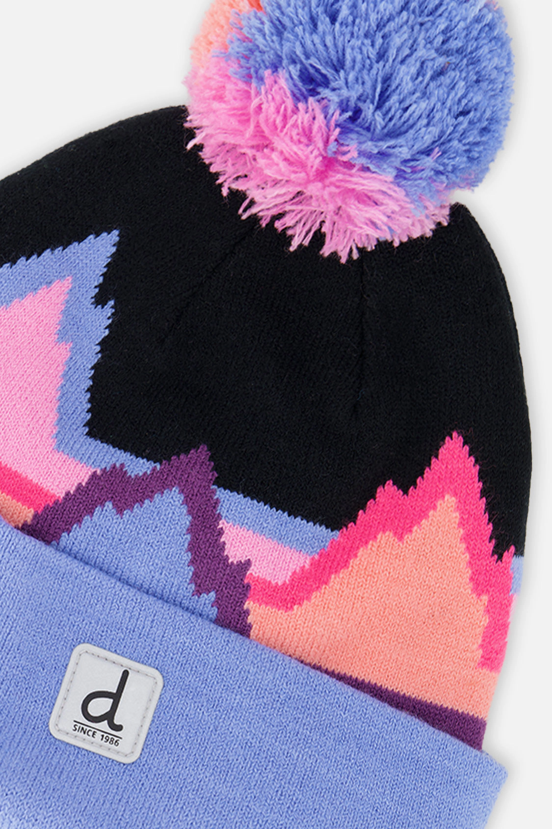 Deux par Deux Girls Winter Knit Hat with Pompom and Printed Mountains