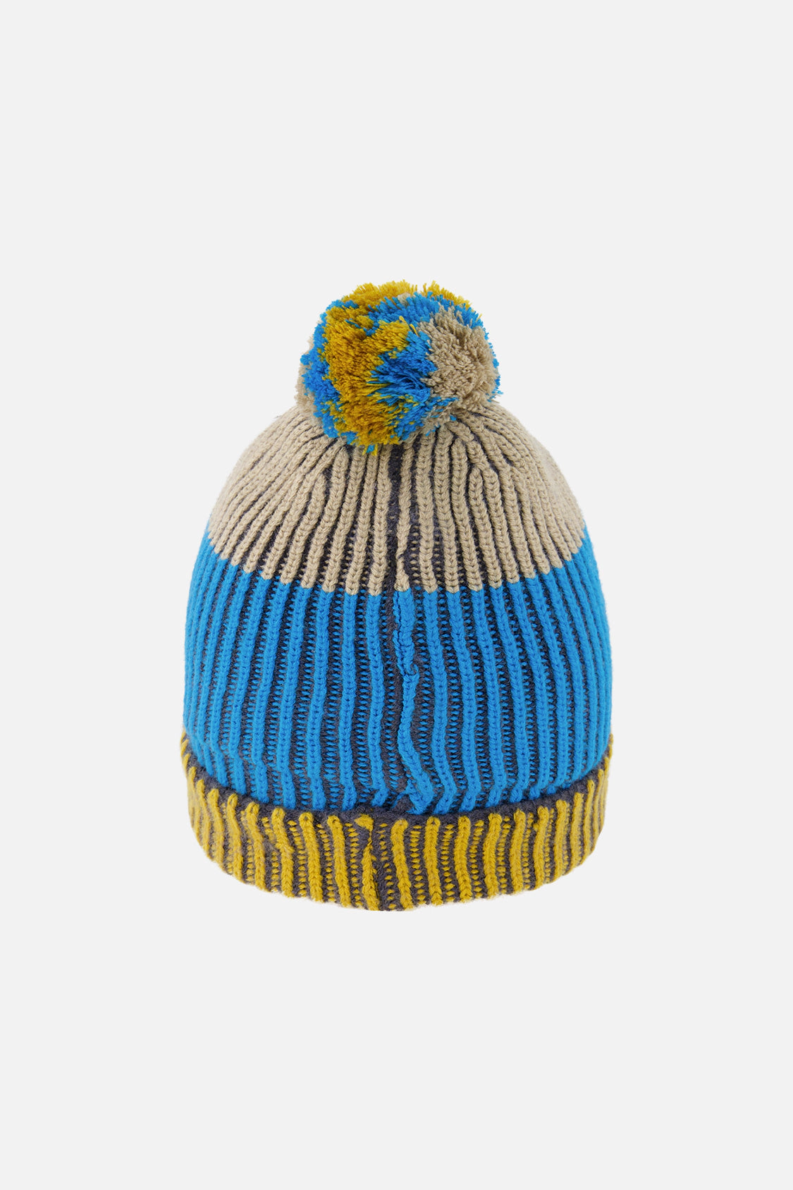 Deux par Deux Boys Graphic Striped Winter Knit Hat with Pompom