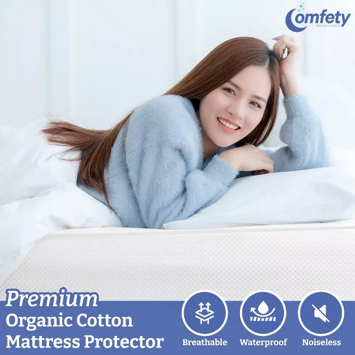 Comfety Organic Mattress Protector, 100% Waterproof Hypoallergenic Breathable Cotton Cover Ultra Soft Mattress Pad Cover