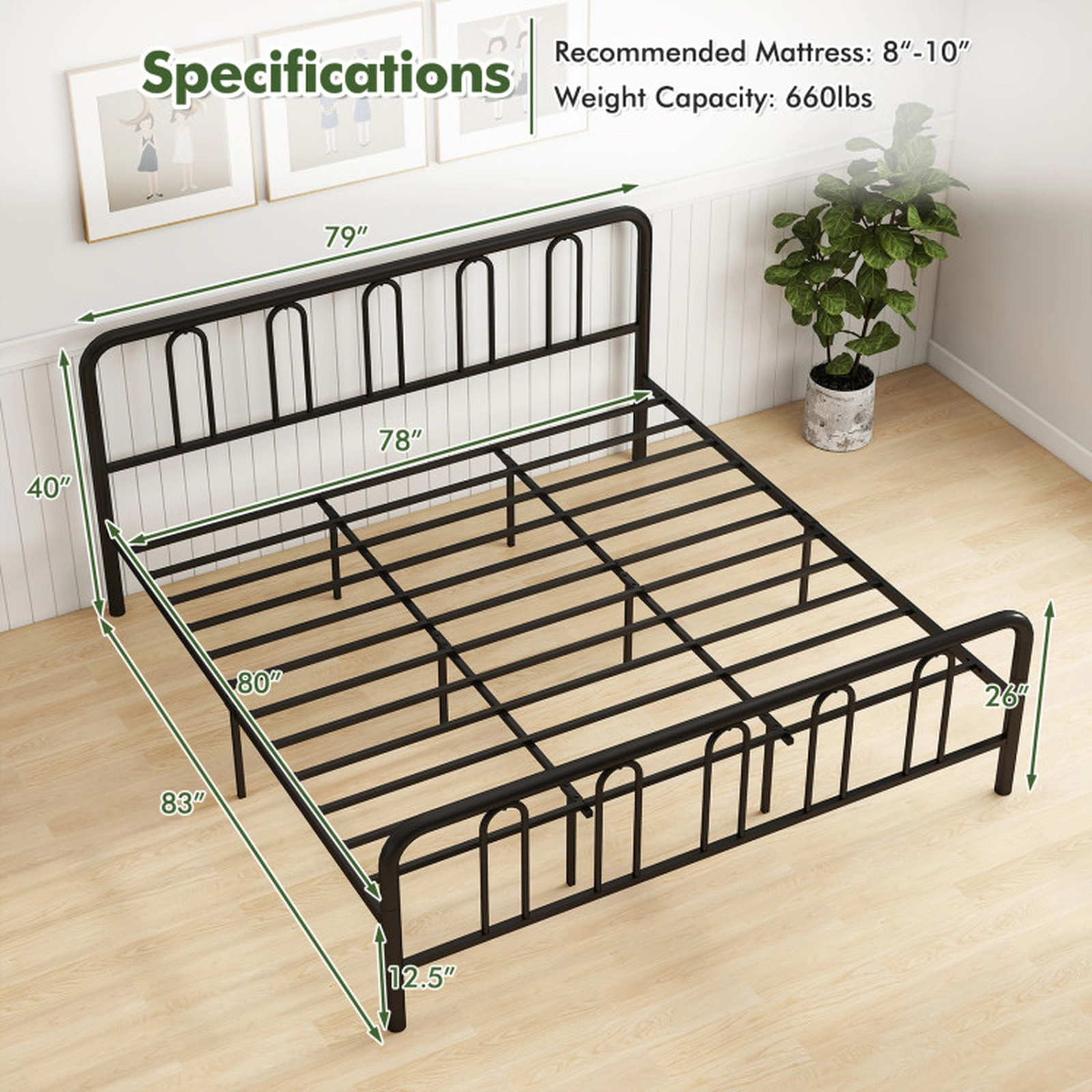 SUGIFT Full, Queen and King Size Steel Platform Bed Frame with Headboard and Footboard 1100-lb Capacity Black