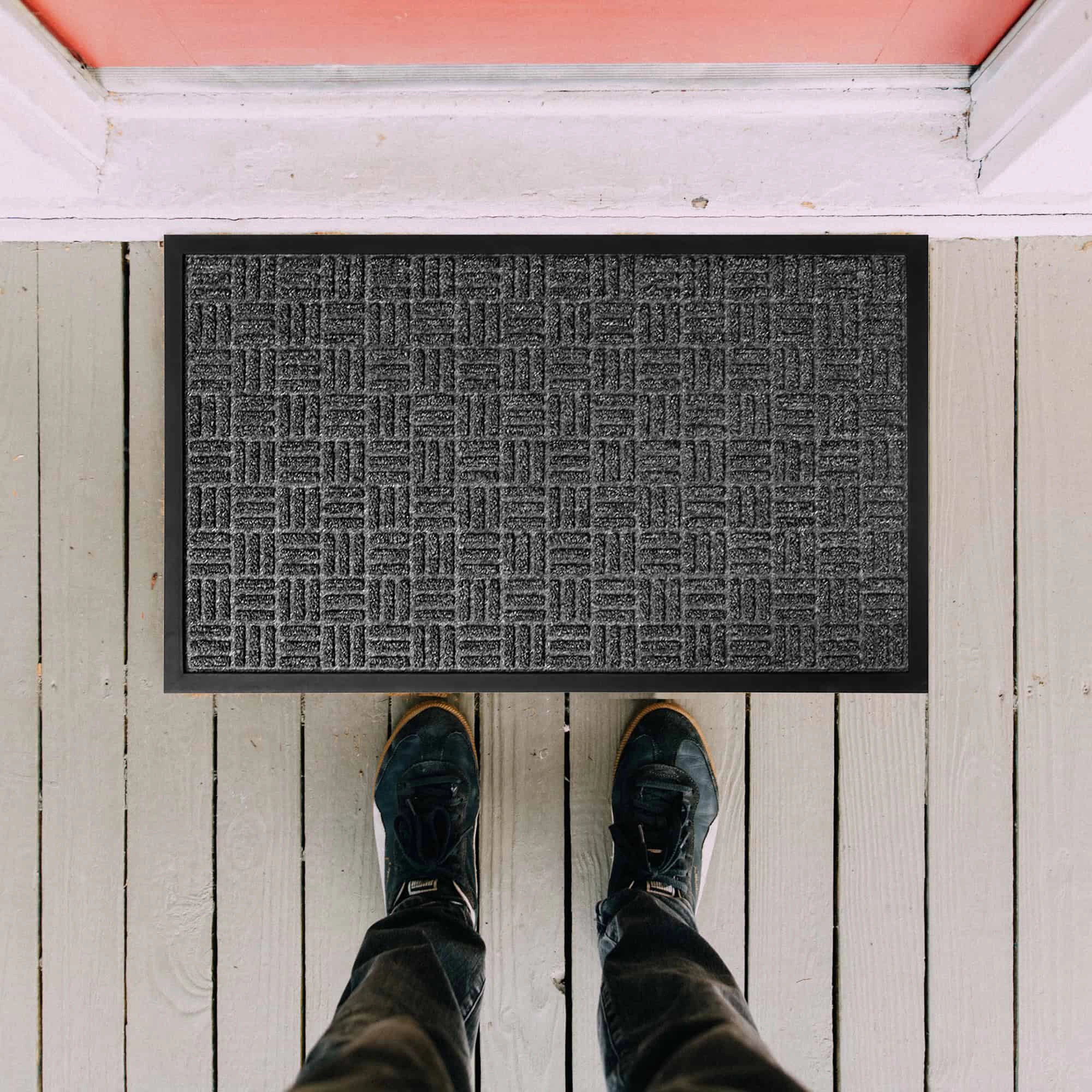 Evideco French Home Goods Dark Gray Yvan Checkerboard Polypropylene Doormat 24 x 16 Inches
