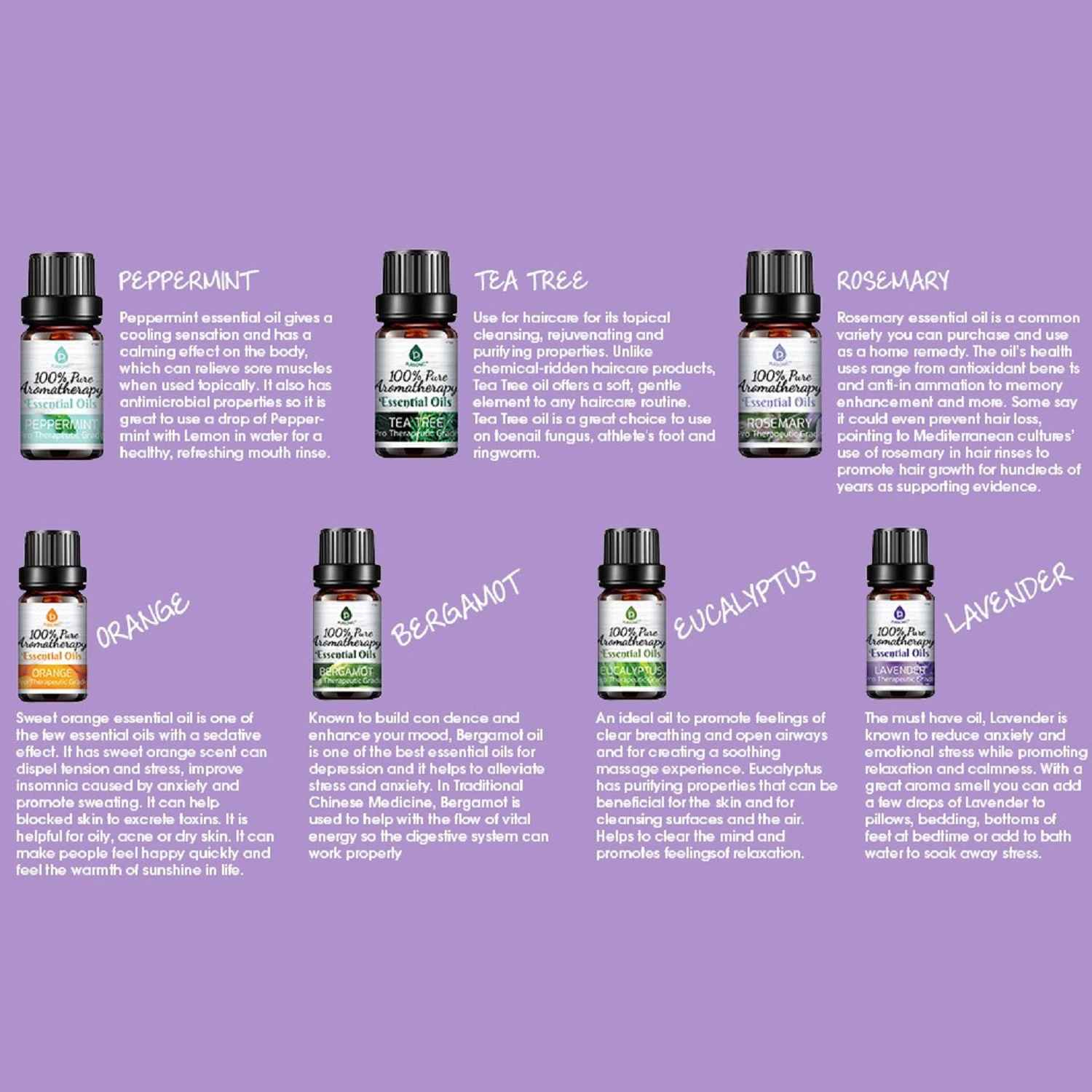 Pursonic Unisex 14 Pack 100% Pure Therapeutic Essential Aromatherapy Oils