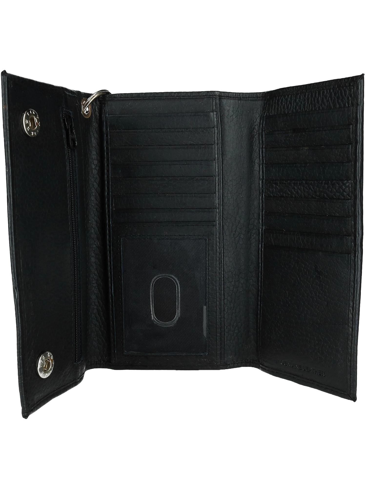 CTM Men's Pebble Grain Leather RFID Long Trifold Trucker Chain Wallet