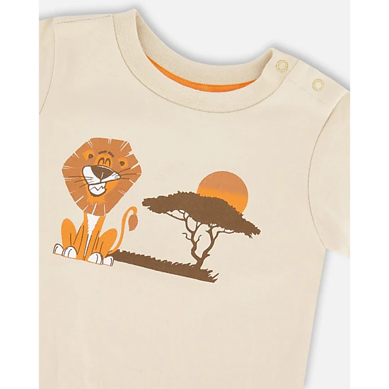 Deux par Deux Boys Organic Cotton Lion Print T-Shirt and Shorts Set