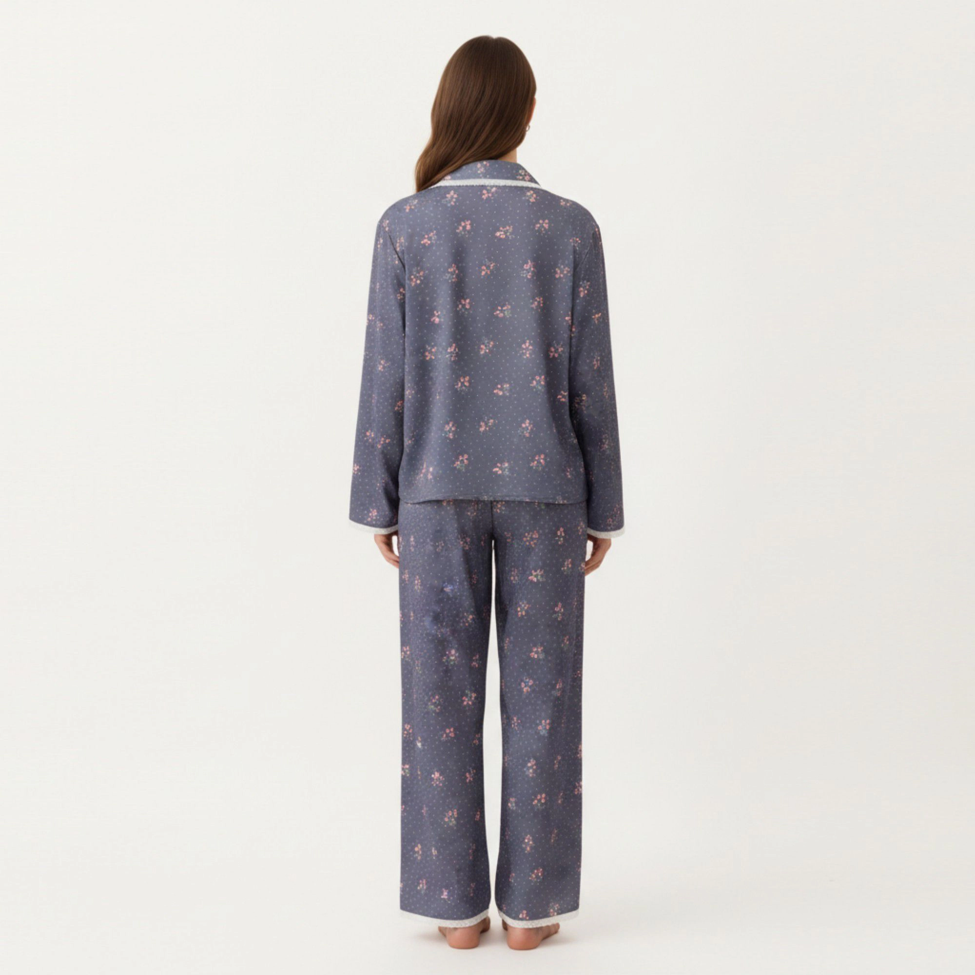 Anna-Kaci Women's 2-Piece Floral Print Pajama Top with Button Front and Trim Details Paired Matching Pants