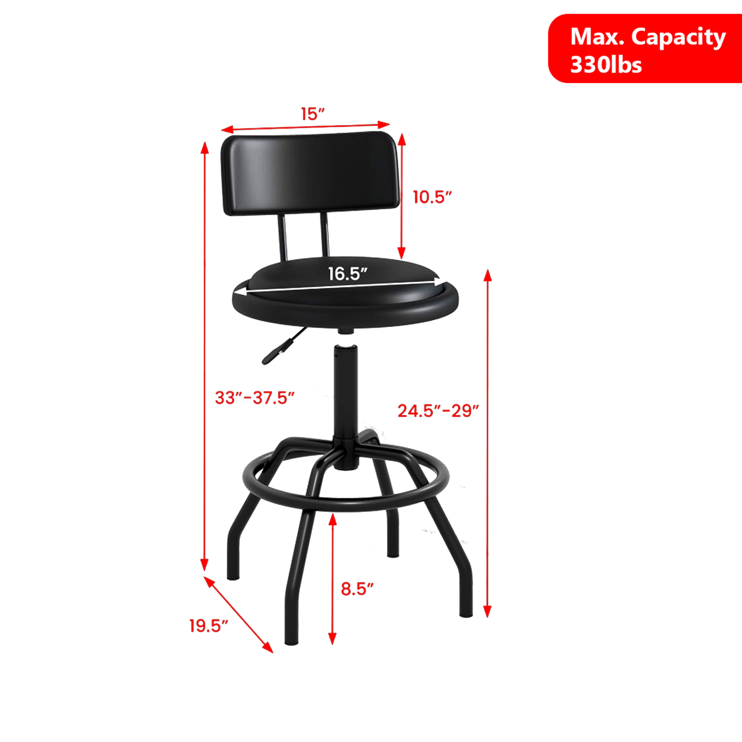Hivvago 360° Rotating Counter Stools with Upholstered Seat and Ergonomic Backrest
