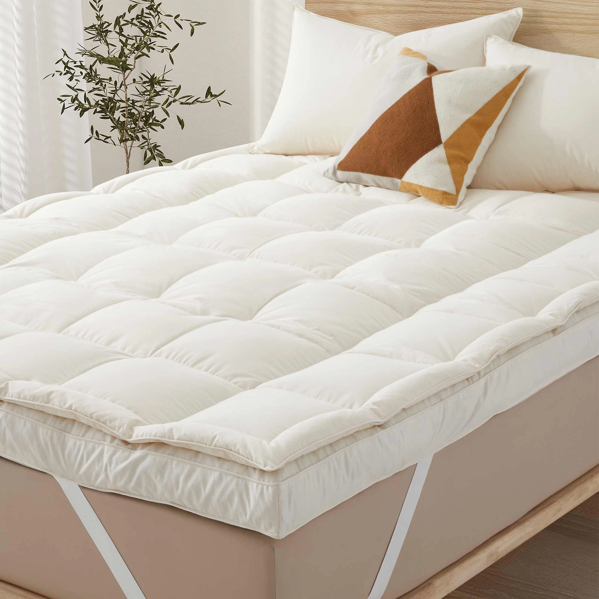 PEACE NEST 3" Mattress Topper Feathers Bed Pillow Topper with 100% Organic Cotton Shell