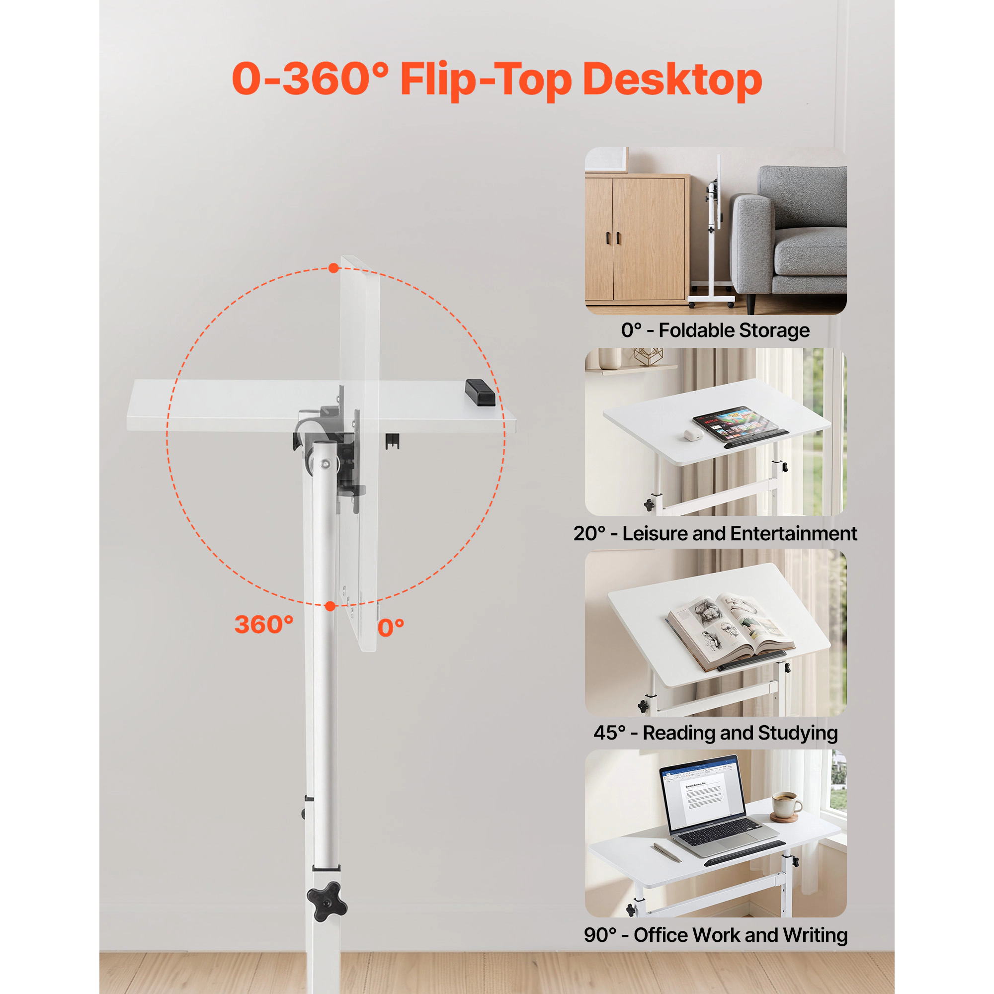 HONGGE Standing Desk, Adjustable Height Mobile Stand Up Desk with Casters, Small Computer Sit Stand Desk