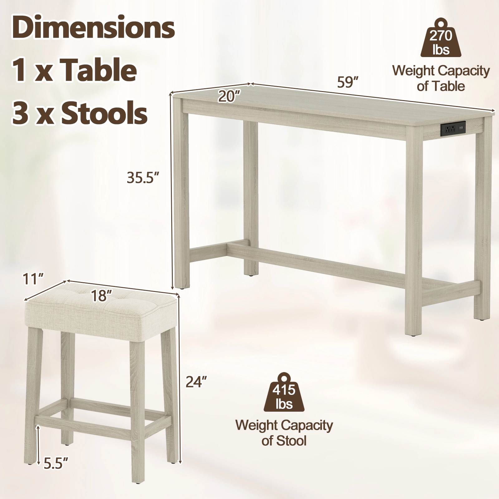 LJG Counter Height Table with 3 Stools and 4-Piece Breakfast Nook Bar Set