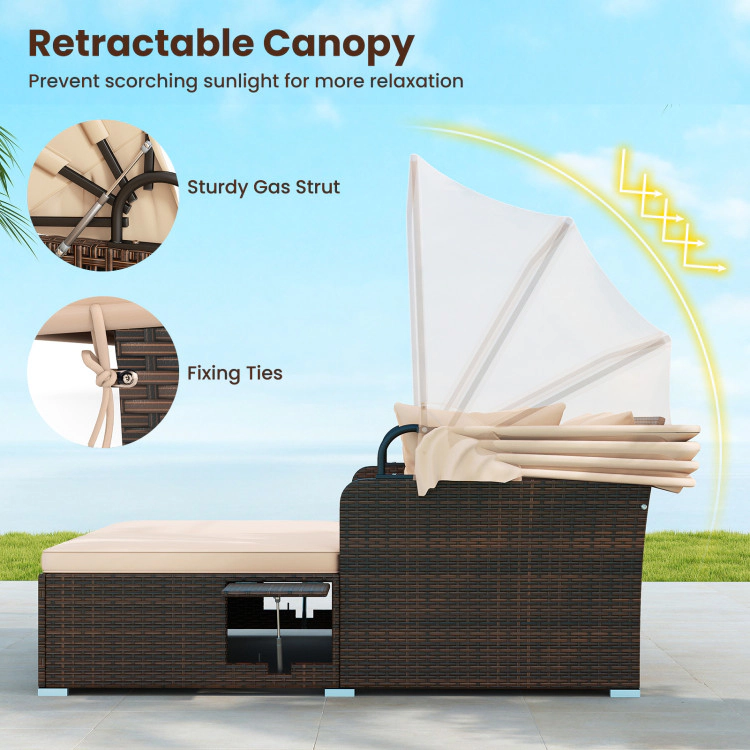 Hivvago Outdoor Patio Rattan Daybed With Retractable Canopy And Side Tables