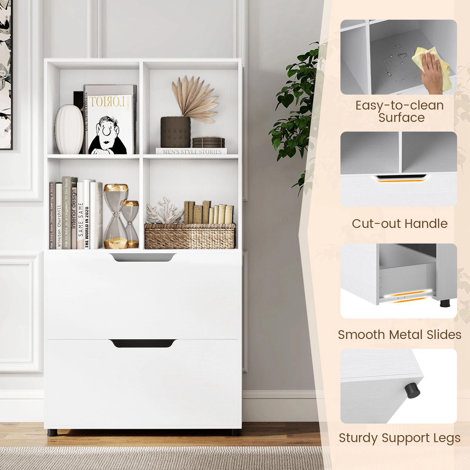 SlickBlue 4-Cube Storage Bookcase with Drawers