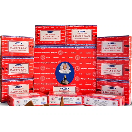 Satya Nag Champa Dragon's Blood Backflow Dhoop Incense Cones, 120-Cones ...