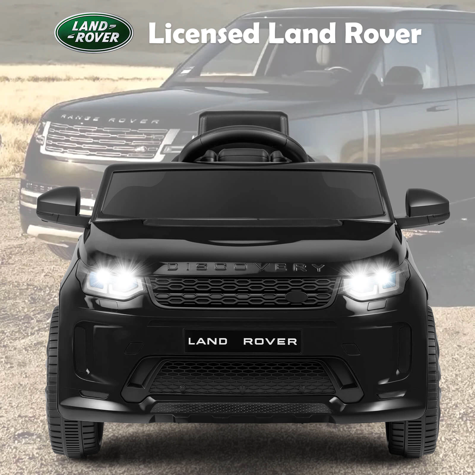 Costway 12V Licensed Land Rover Kids Ride on Car with Remote Control, LED Lights, Music, Horn