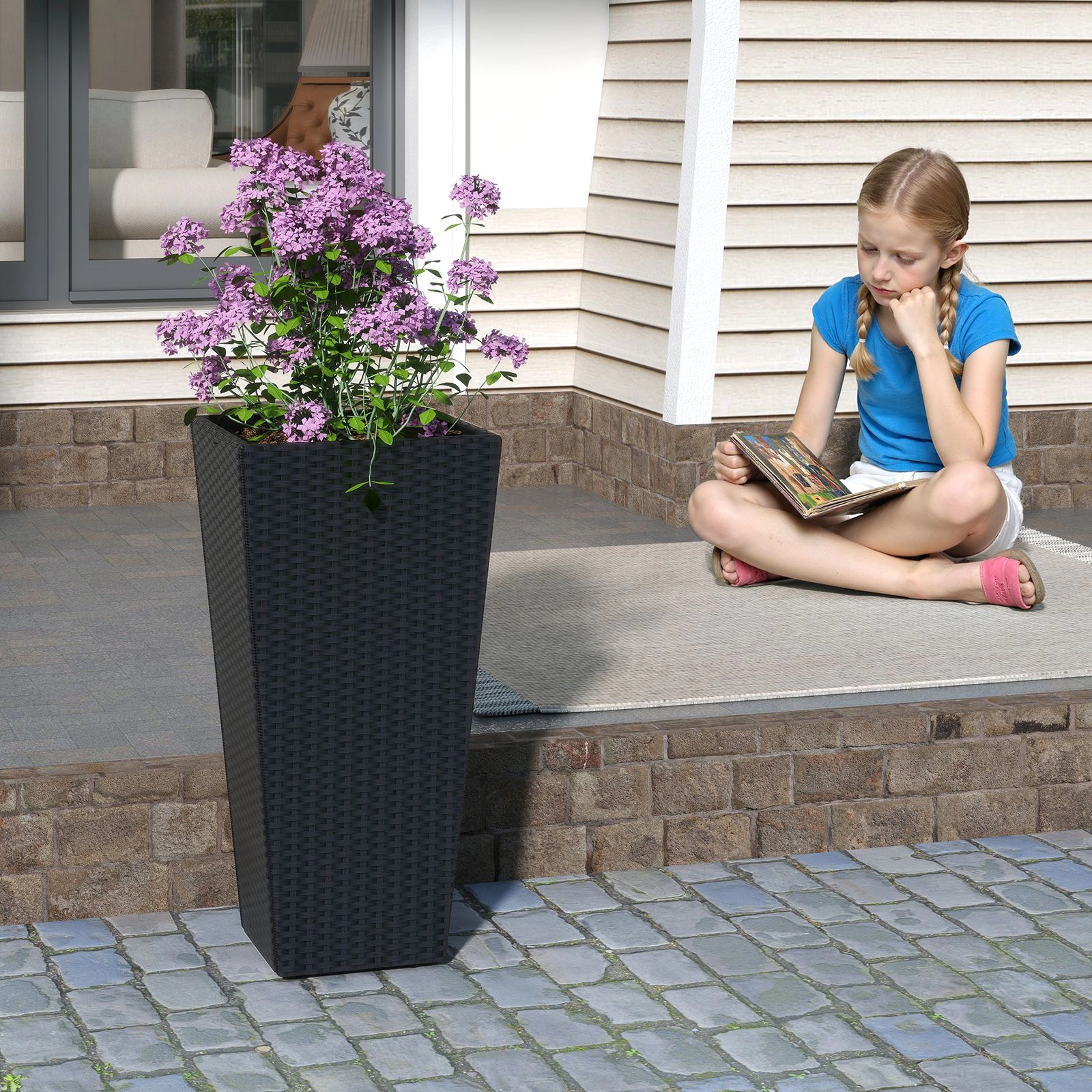 SlickBlue Set of 2 30" Rattan Planter Pots with Metal Stand for Outdoor Plants