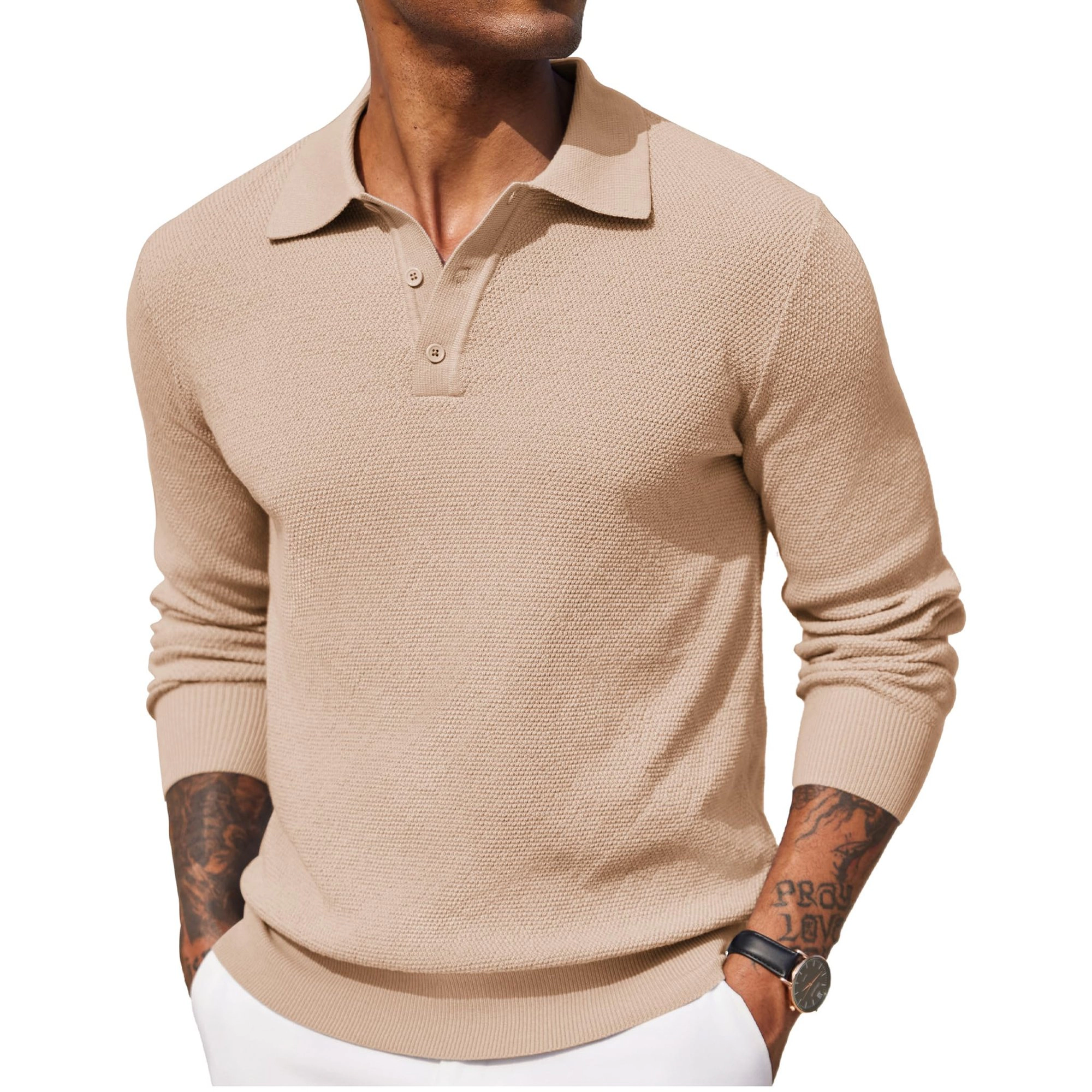 COOFANDY Casual Long Sleeve Polo Sweater Fall Henley Neck Button Pullover Tops
