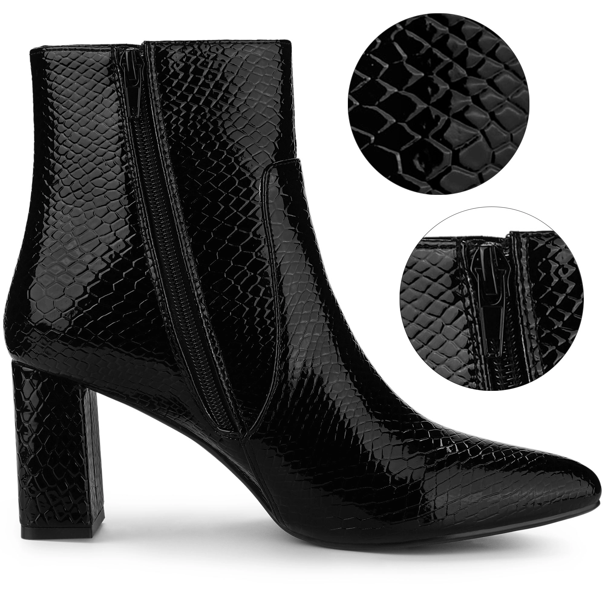 BLISSFUL STEP Women Snakeskin Print Costumes Ankle Boots