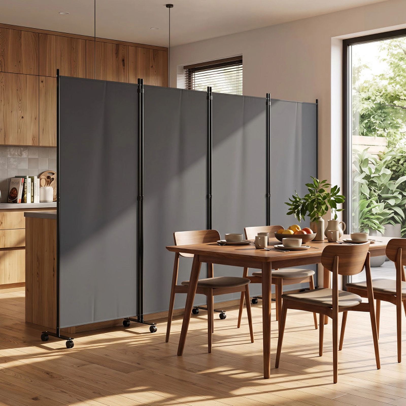 SUGIFT 4-Panel Non-See-Through Fabric Folding Privacy Screen Room Divider 137-in x 12-in x 71.5-in 22-lb Gray