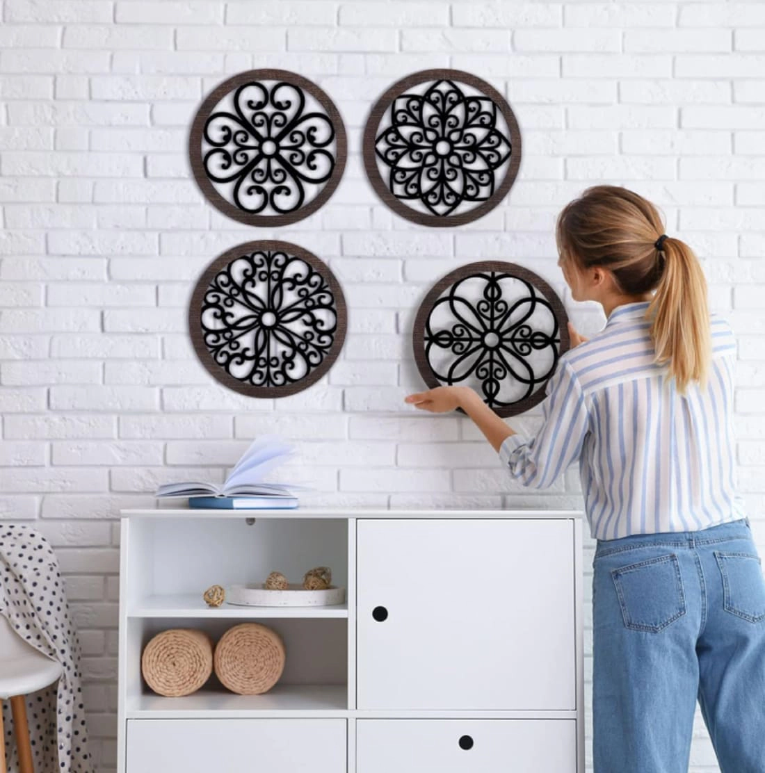 Living Hubss Round Hollow Carved Design Wall Art