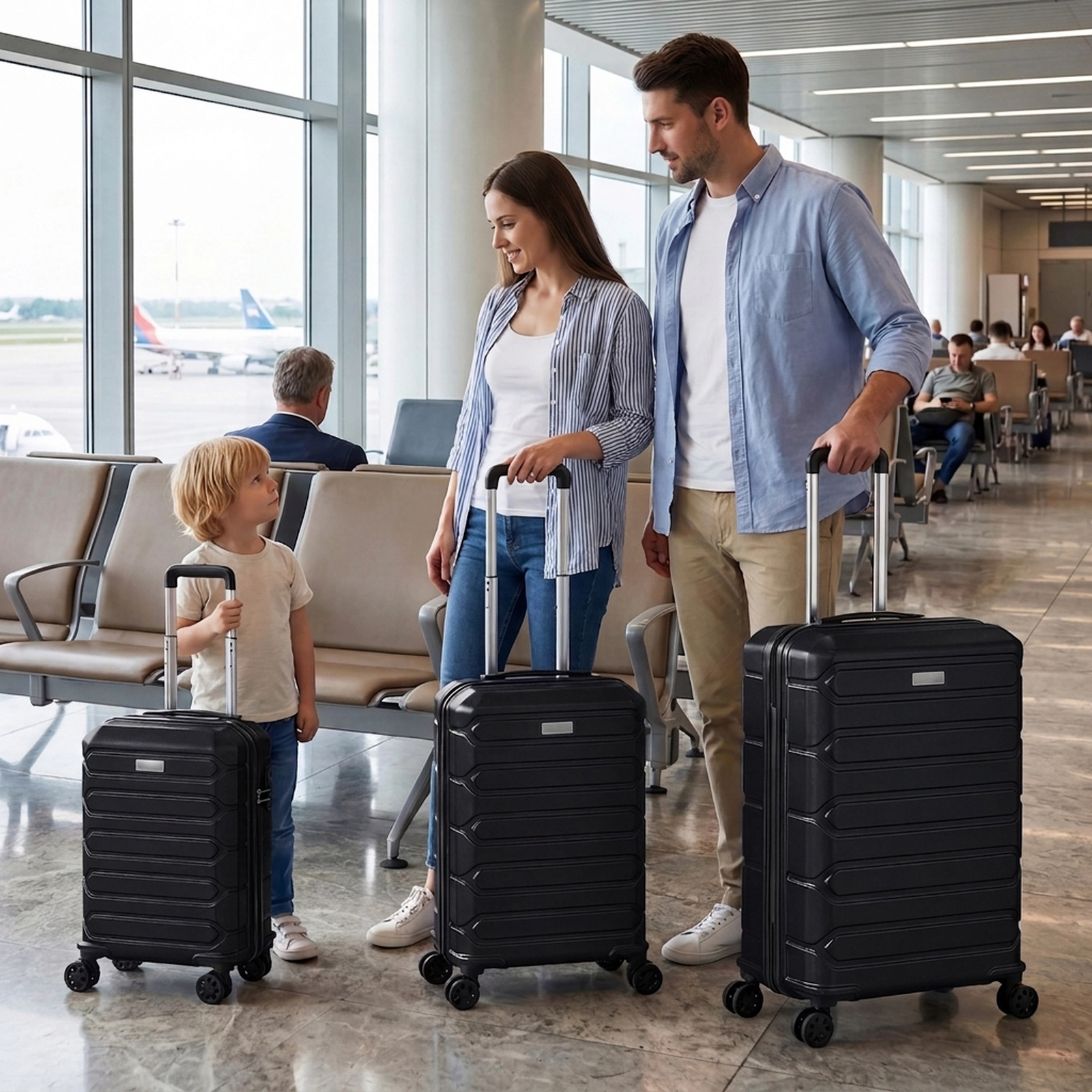 SUGIFT Black 3-Piece Hardside Luggage Set 20-in 24-in 28-in Lightweight ABS Suitcases with 8 Spinner Wheels