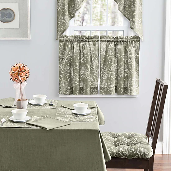 Ellis Curtain Lexington Leaf Pattern on Colored Ground Tailored Swags 56"x36" Sage