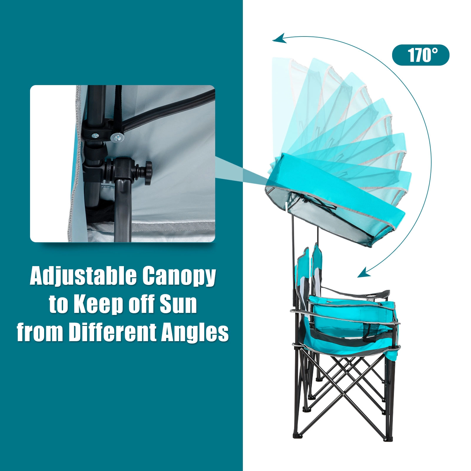 SUGIFT 265-lb Capacity Portable Folding Camping Canopy Chair with Adjustable Sun Shade Cooler Bag and Cup Holder