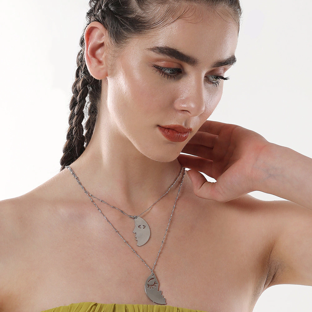 SOHI Women's Metallic Silver the Lovers Multi-Layer Necklace