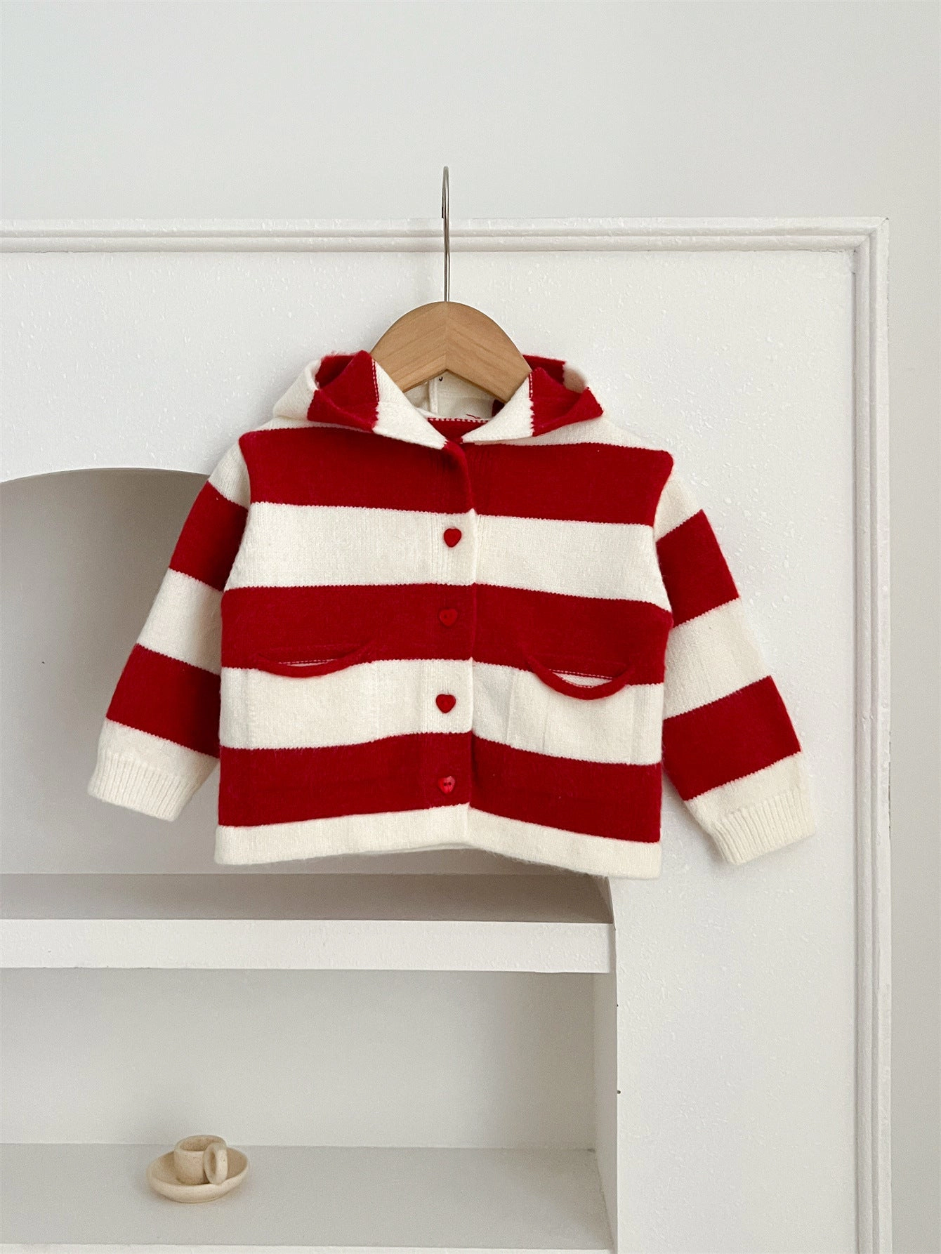 MyKids-USA Arrival Baby Kids Girls Striped Color Patchwork Single Breasted Knitwear Hoodie