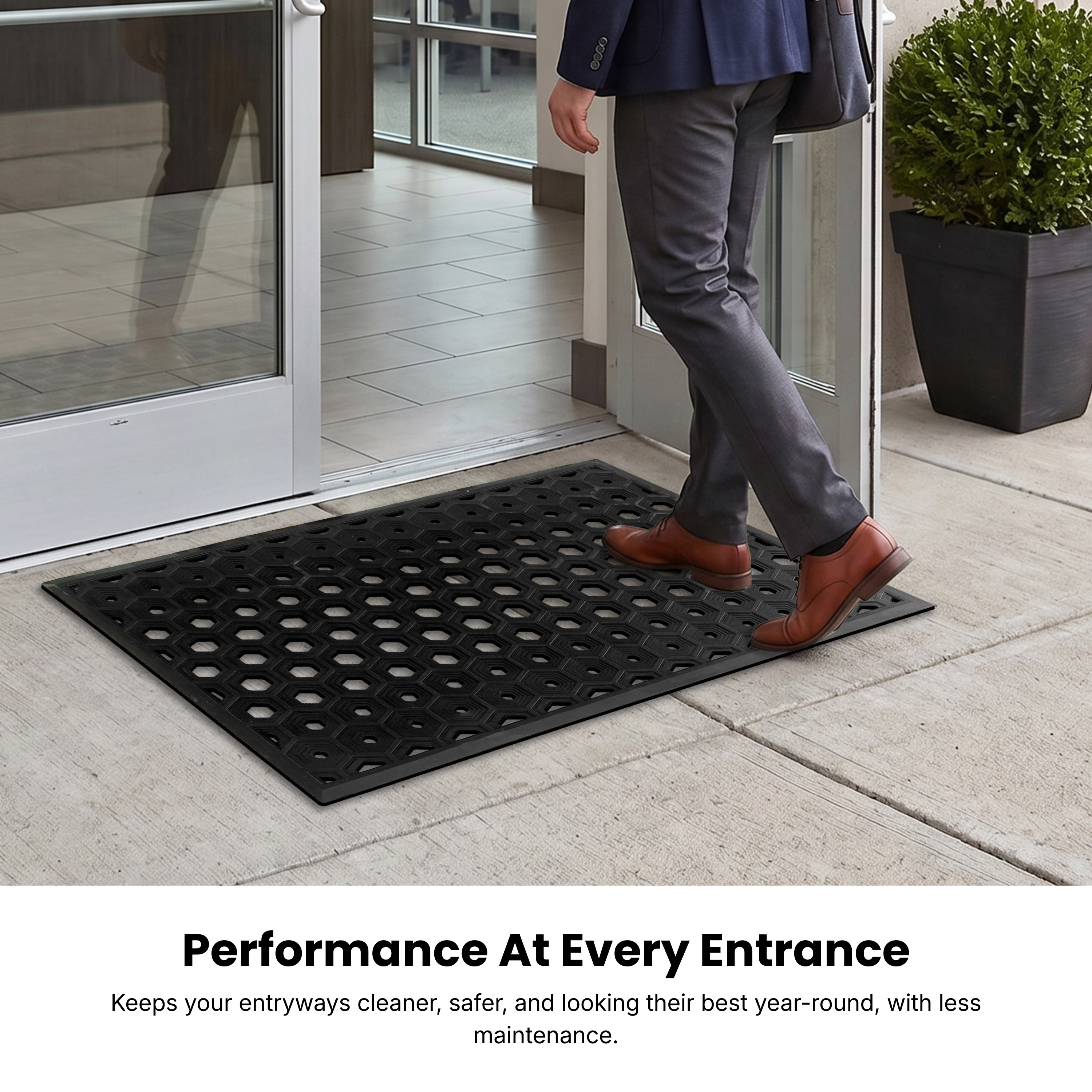 A1 Home Collections Subhera Collection Heavy Duty Rubber Outdoor Doormat, Non-Slip Dirt Trapper Entry Mat, 36 x 60 Inch