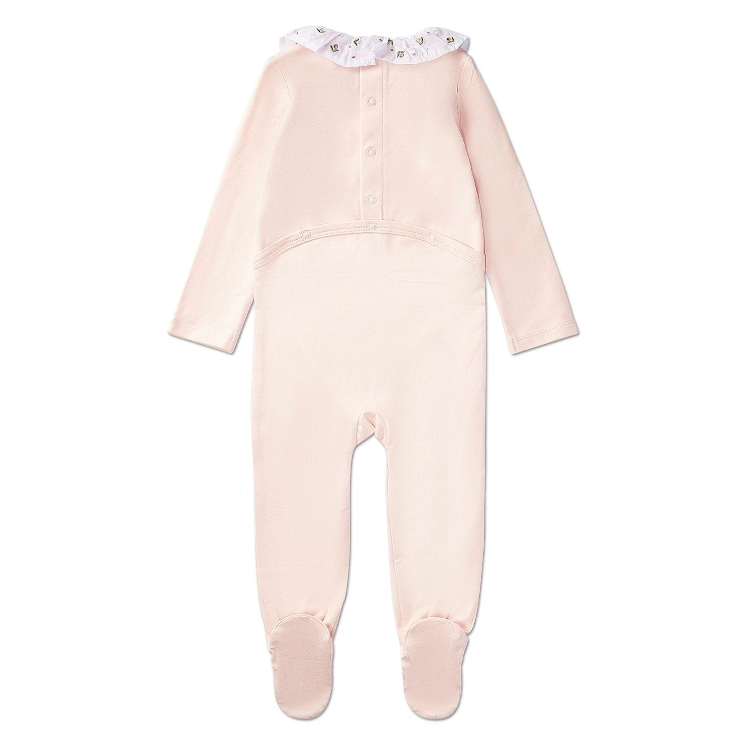 MeMoi Baby and Toddler Girls Embroidered Flower Ruffle-Collar Cotton Rich Footie