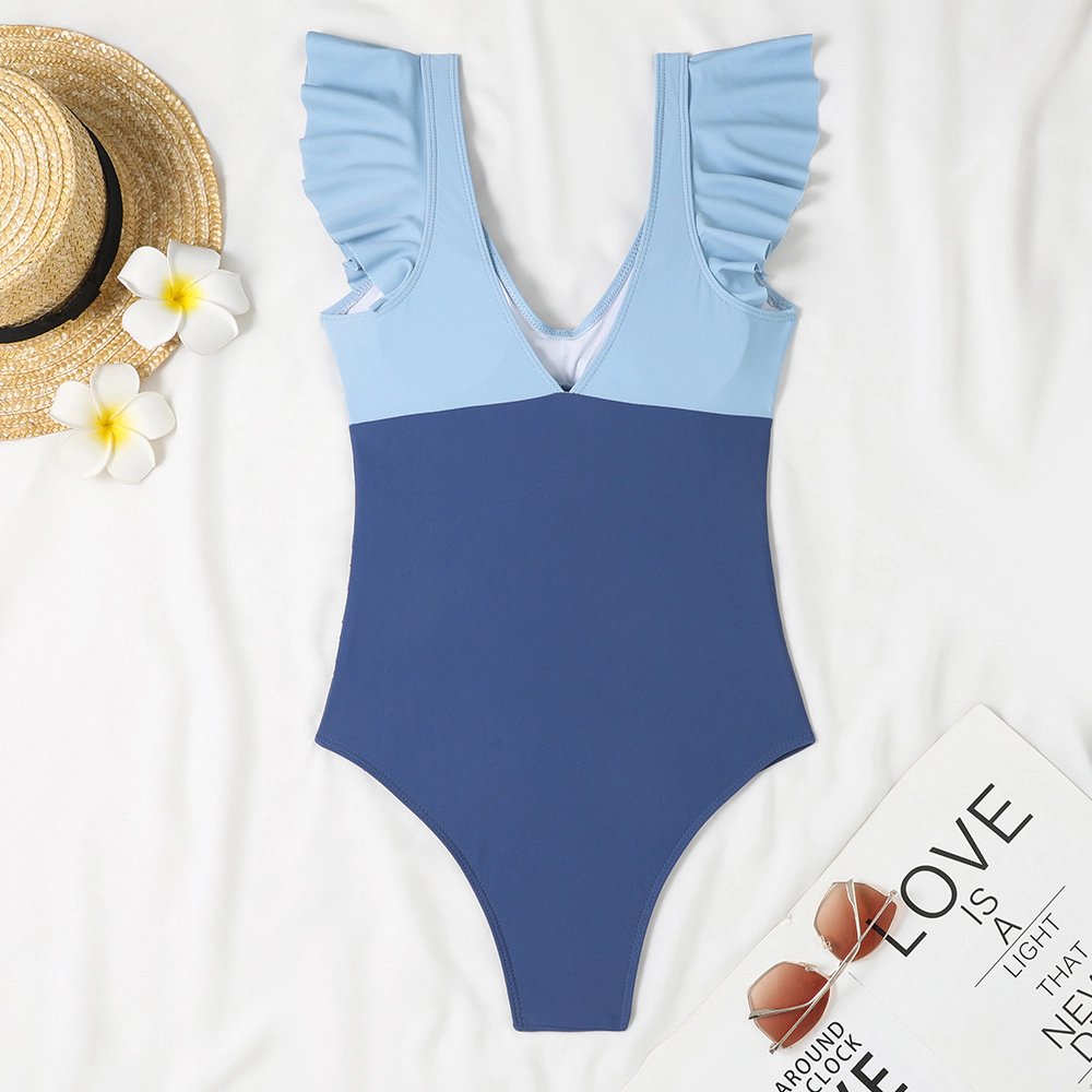 Women's Ruffle Cutout One Piece V-Neck Swimsuit