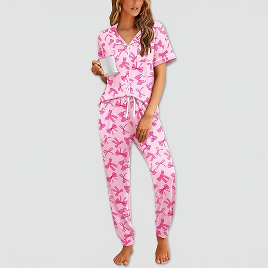 Ekouaer Women Pajama Set Short Sleeve Button Down Pjs Soft Comfy Sleepwear Nightwear with Jogger