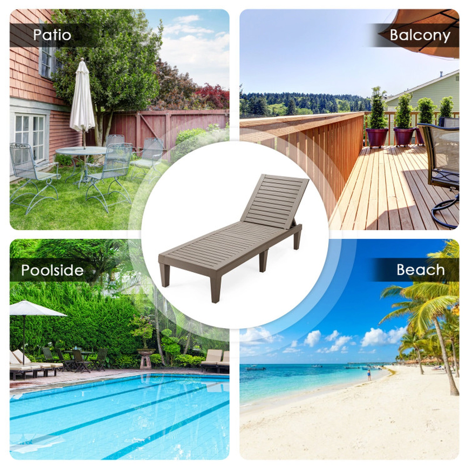 SUGIFT Brown 5-Position Backrest All-Weather PP 400-lb Set of 2 Outdoor Chaise Lounge Chairs