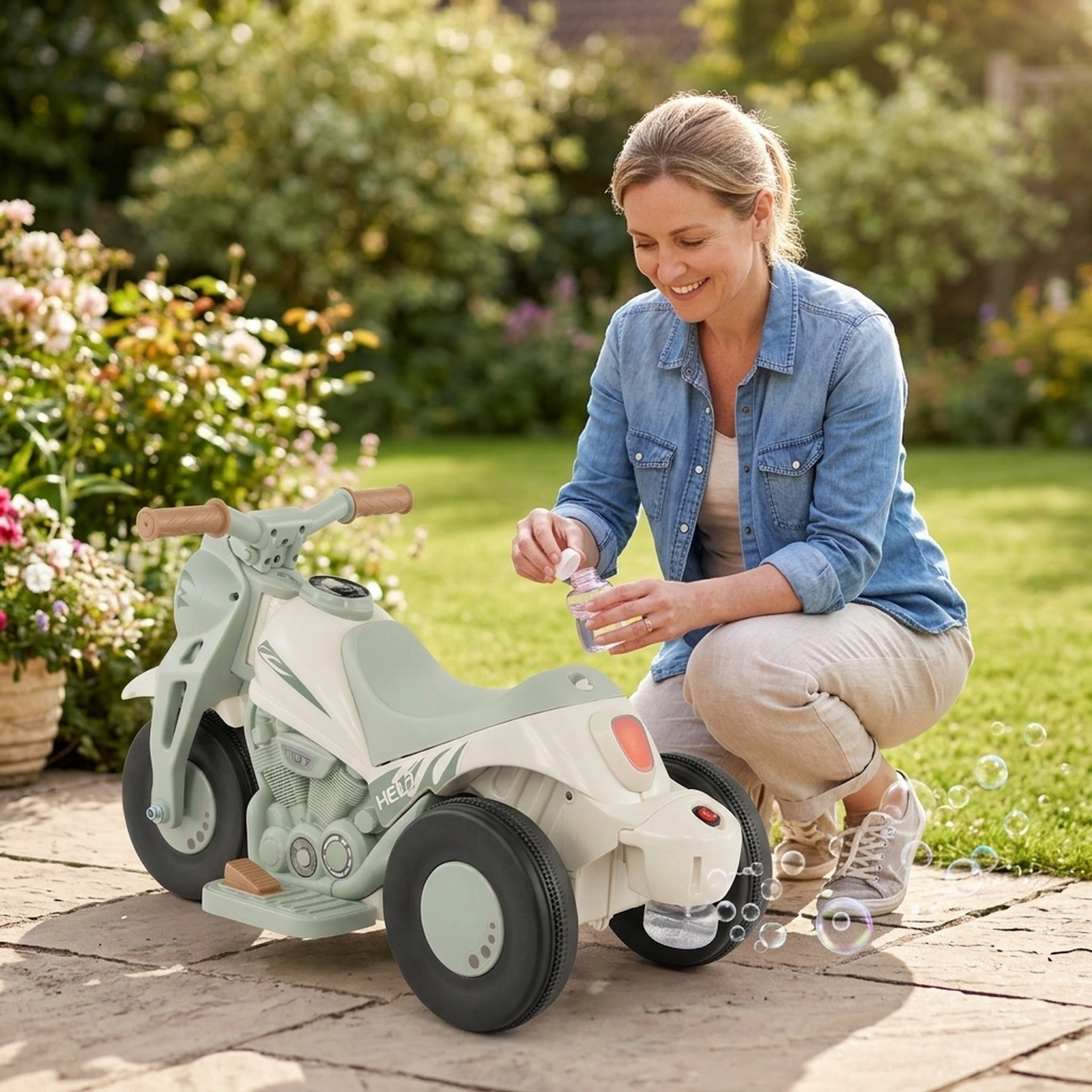 6V Kids Electric Ride On Motorcycle with Bubble Maker LED Headlight Music and Pedal Start Toddler Battery Powered Bike