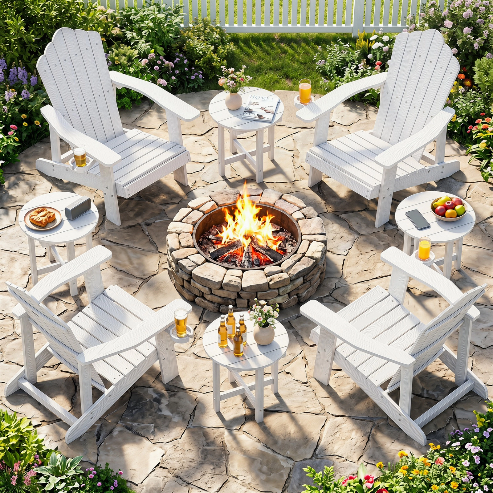 SUGIFT White 18-in Square HIPS Outdoor Side Table, Slatted Top, X-Base
