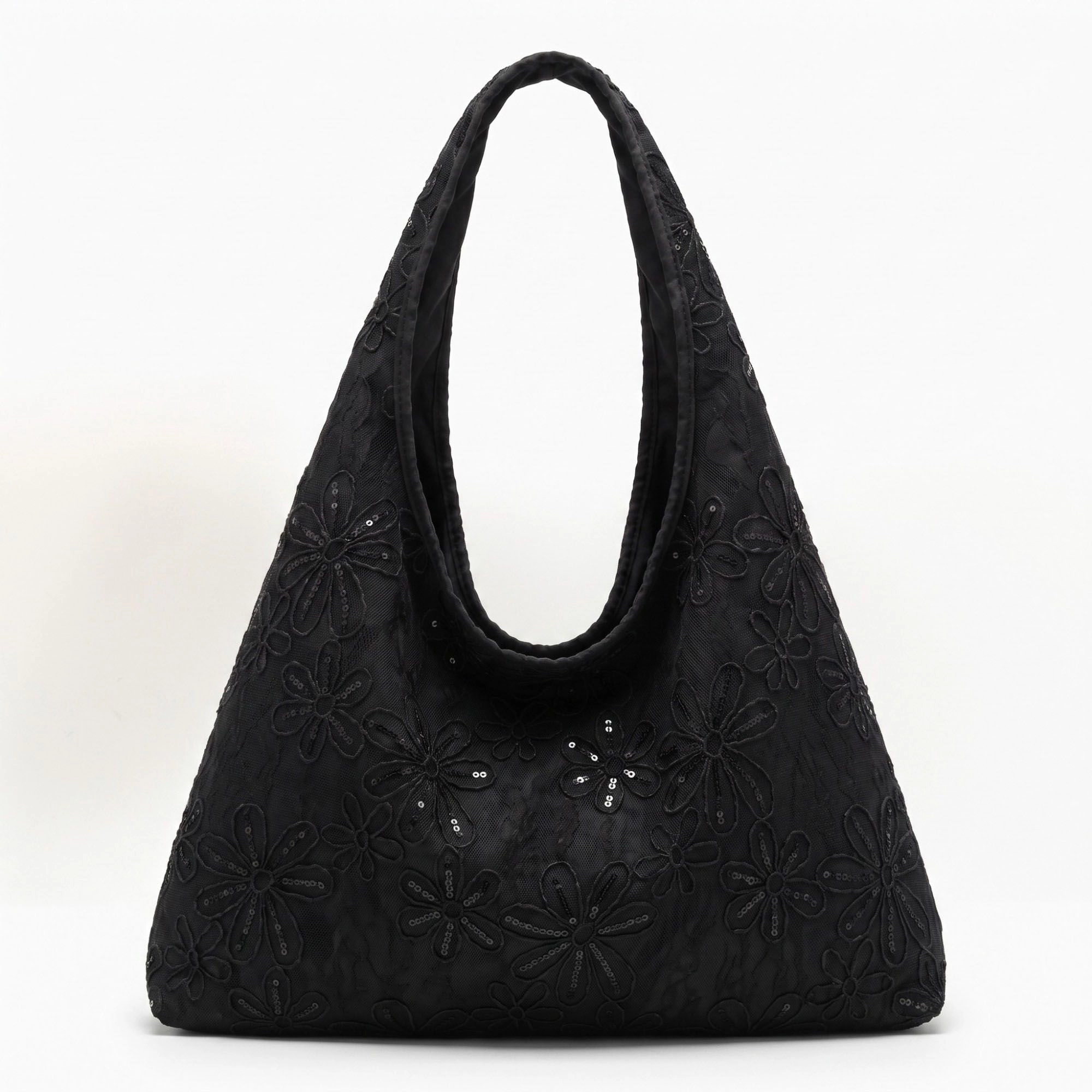 Alilang Women's  Floral Sequin Lace Slouchy Hobo Bag 15.5x10.5x4.5in