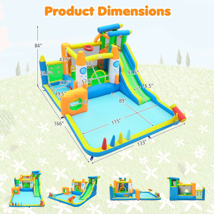 Hivvago 10-in-1 Inflatable Bounce House with Water Slide and 680W Blower for Kids