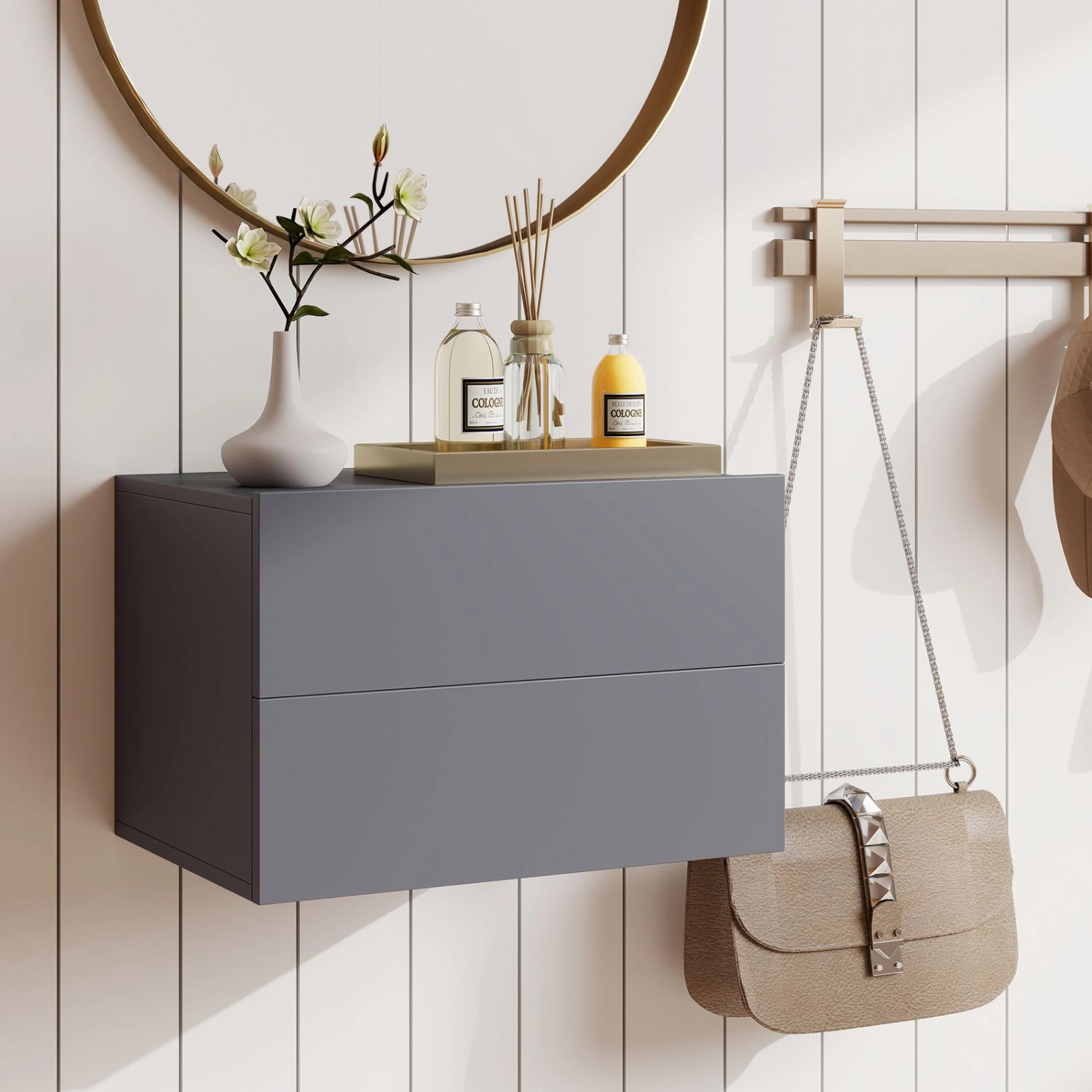 SlickBlue Floating Bedside Table with 2 Drawers & Storage Shelf