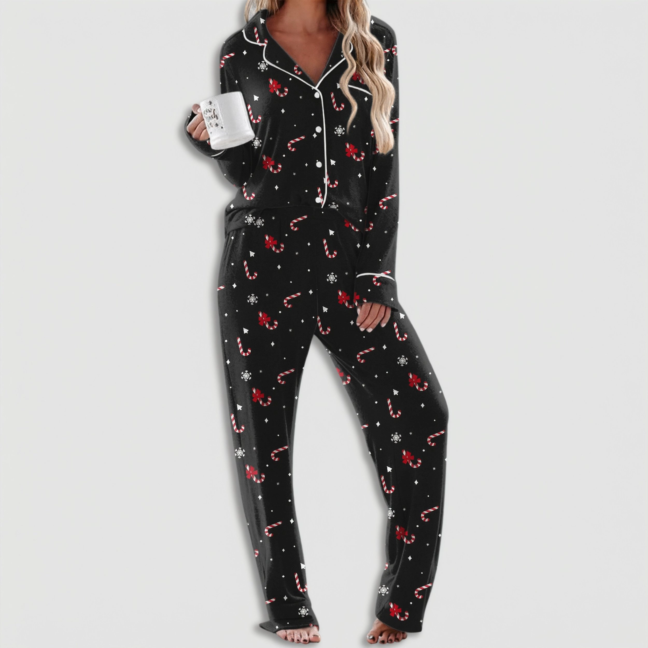 Ekouaer Two Piece Pajama Set Womens Pajamas Classic Button Up Sleep Shirt and Pants Long