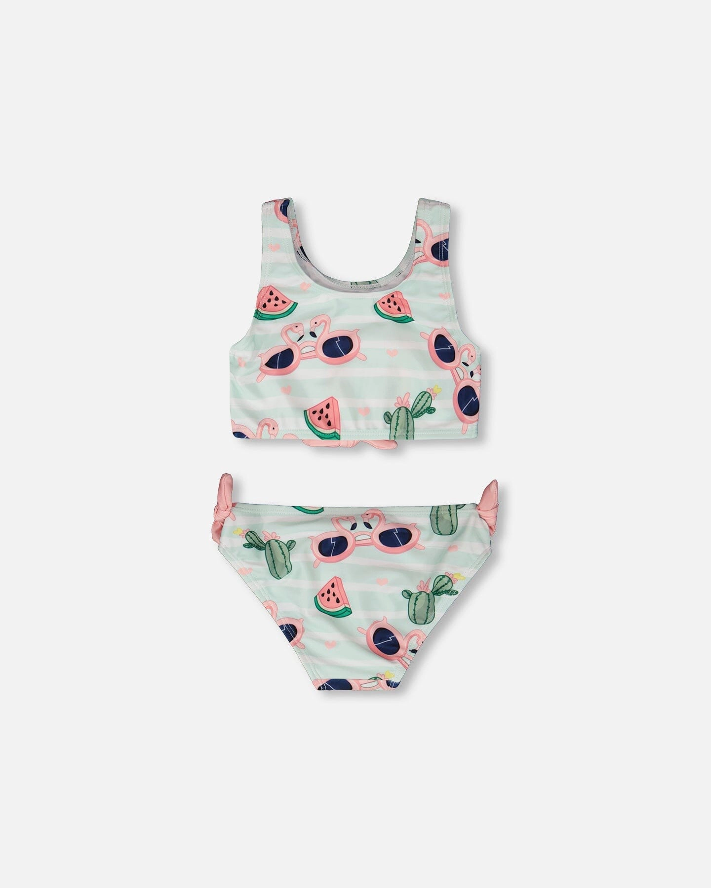 Deux par Girls Flamingo and Cactus Print Top Bottom Two-Piece Swimsuit