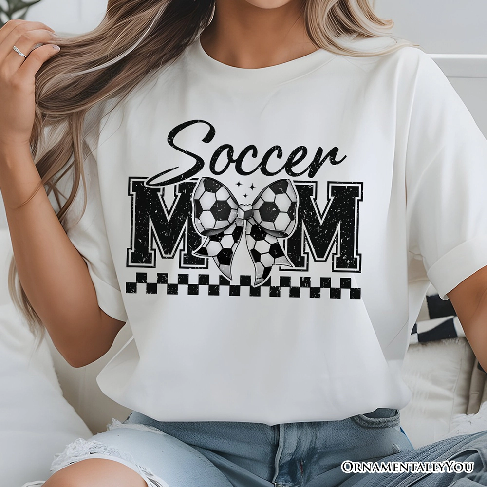 OrnamentallyYou Womens Soccer Mom Coquette Bow Retro T-Shirt