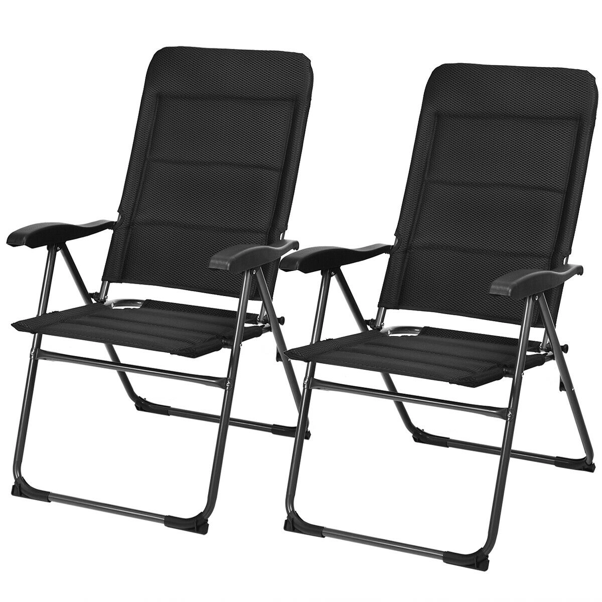 SUGIFT 2-Piece Outdoor Folding Patio Chairs with 7-Position Adjustable Backrests 300-lb Capacity Black/Gray