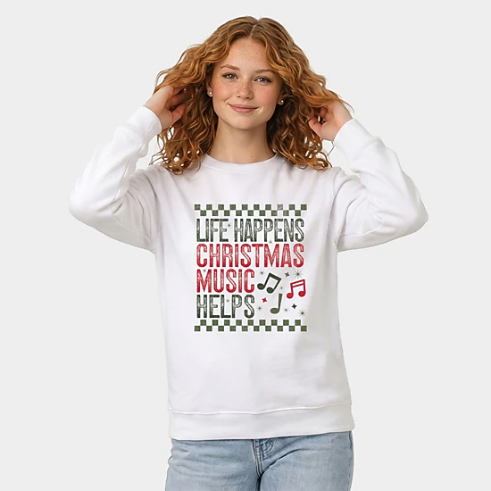 Simply Sage Market - Women's Graphic Sweatshirt - Christmas Music Helps Checkered