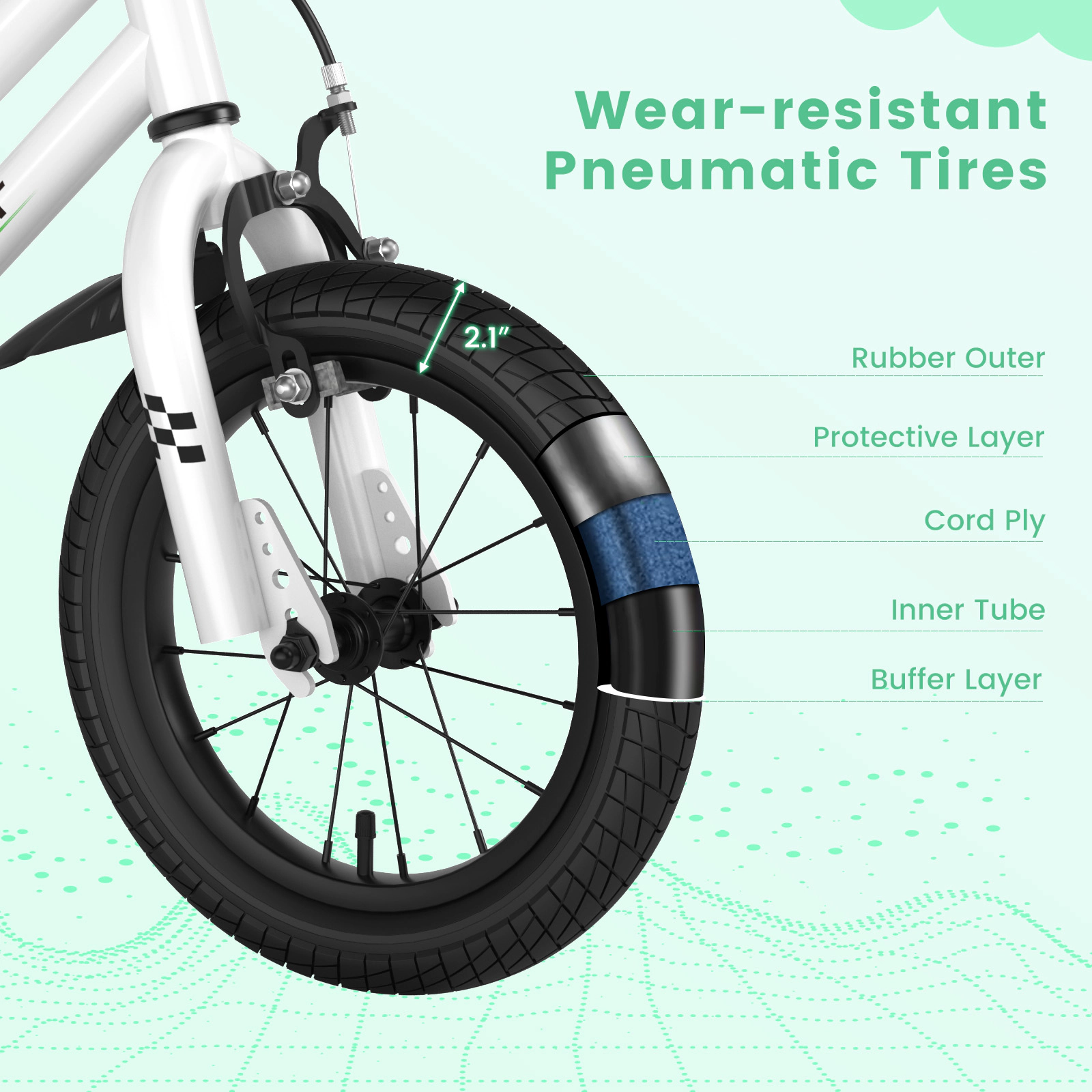 14-in Kids Bike 2 Training Wheels 5-Layer Pneumatic Tires Removable Basket Adjustable Saddle Ages 3-5 Black White