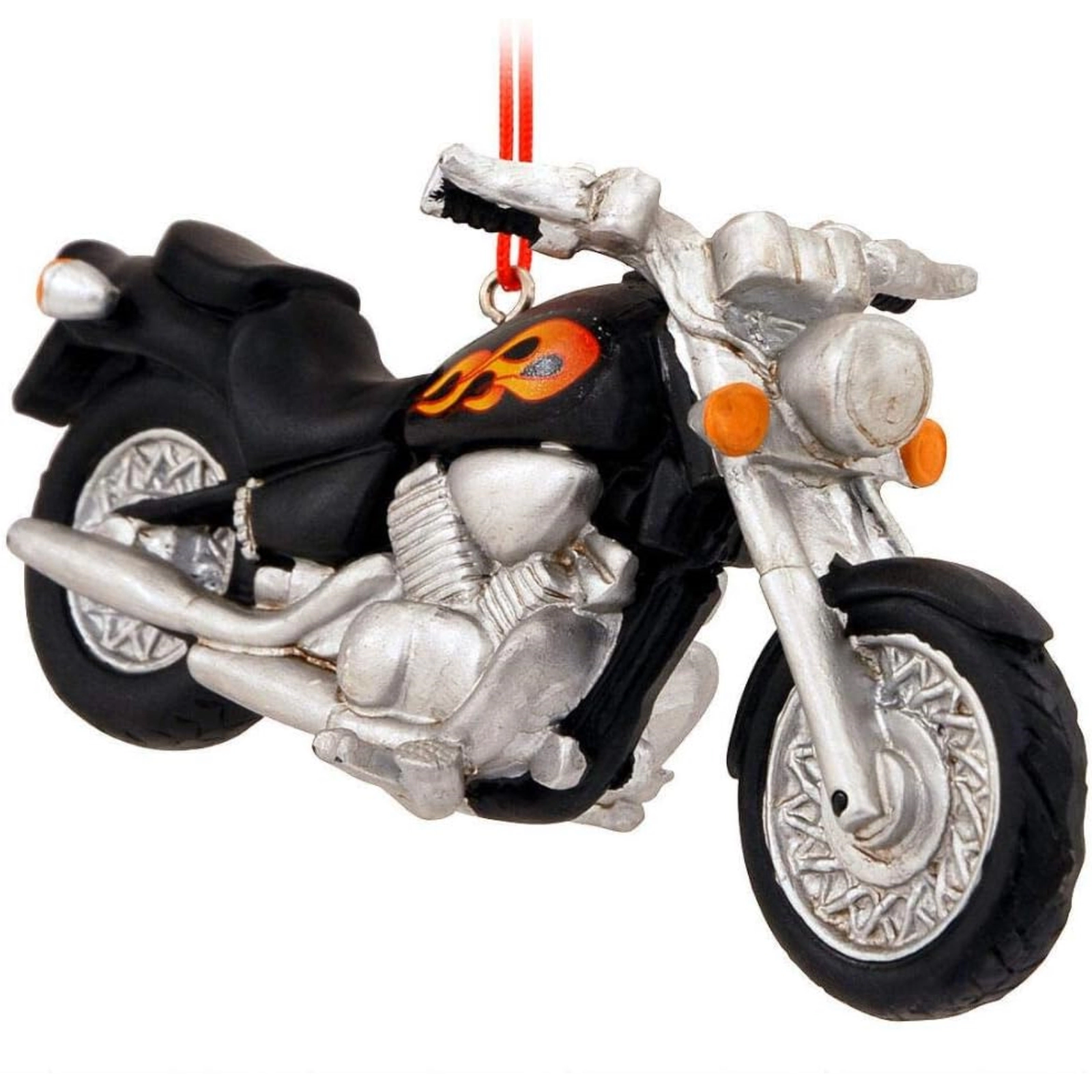 Ganz Black Motorcycle With Flames Resin Hanging Christmas Ornament 5 inch