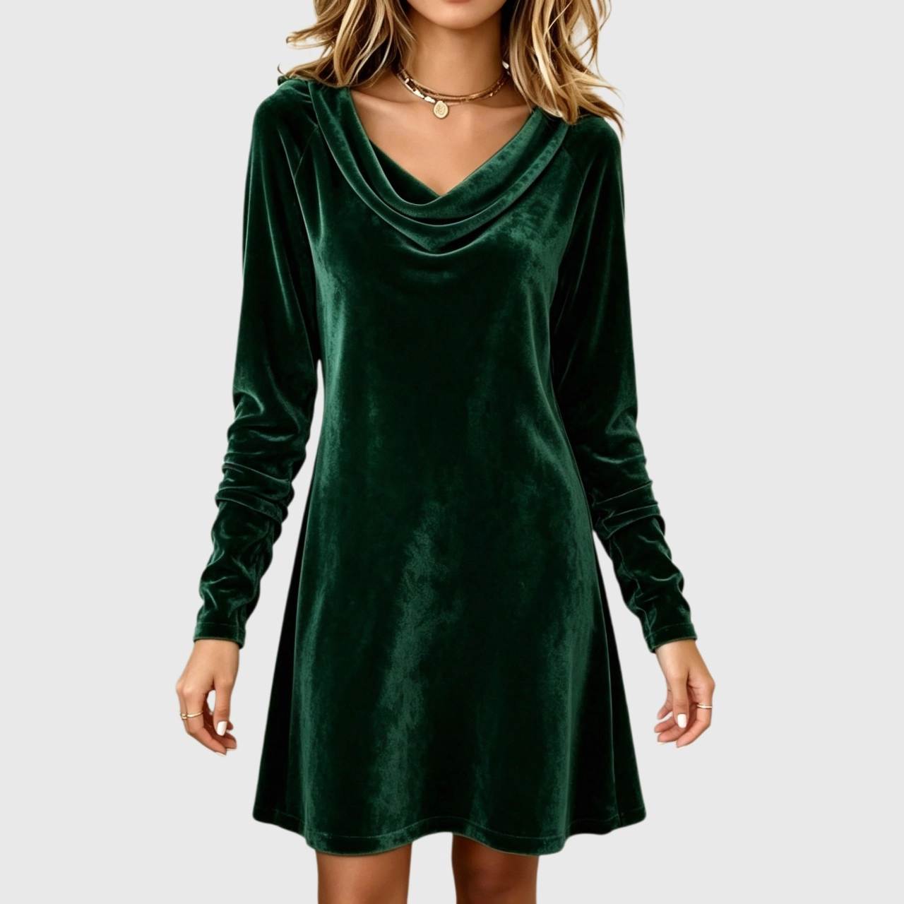 YesFashion Womens Velvet Dress Casual Cowl Neck Long Sleeve Trendy Cocktail Party Work
