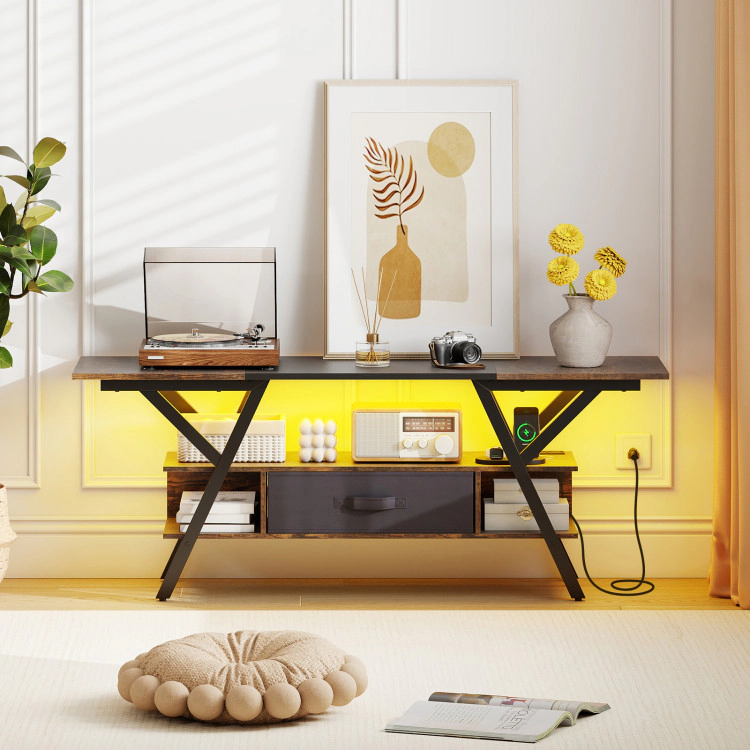 Hivvago Tv Stand For 65 Inch Tvs With Power Outlets And Led Lights