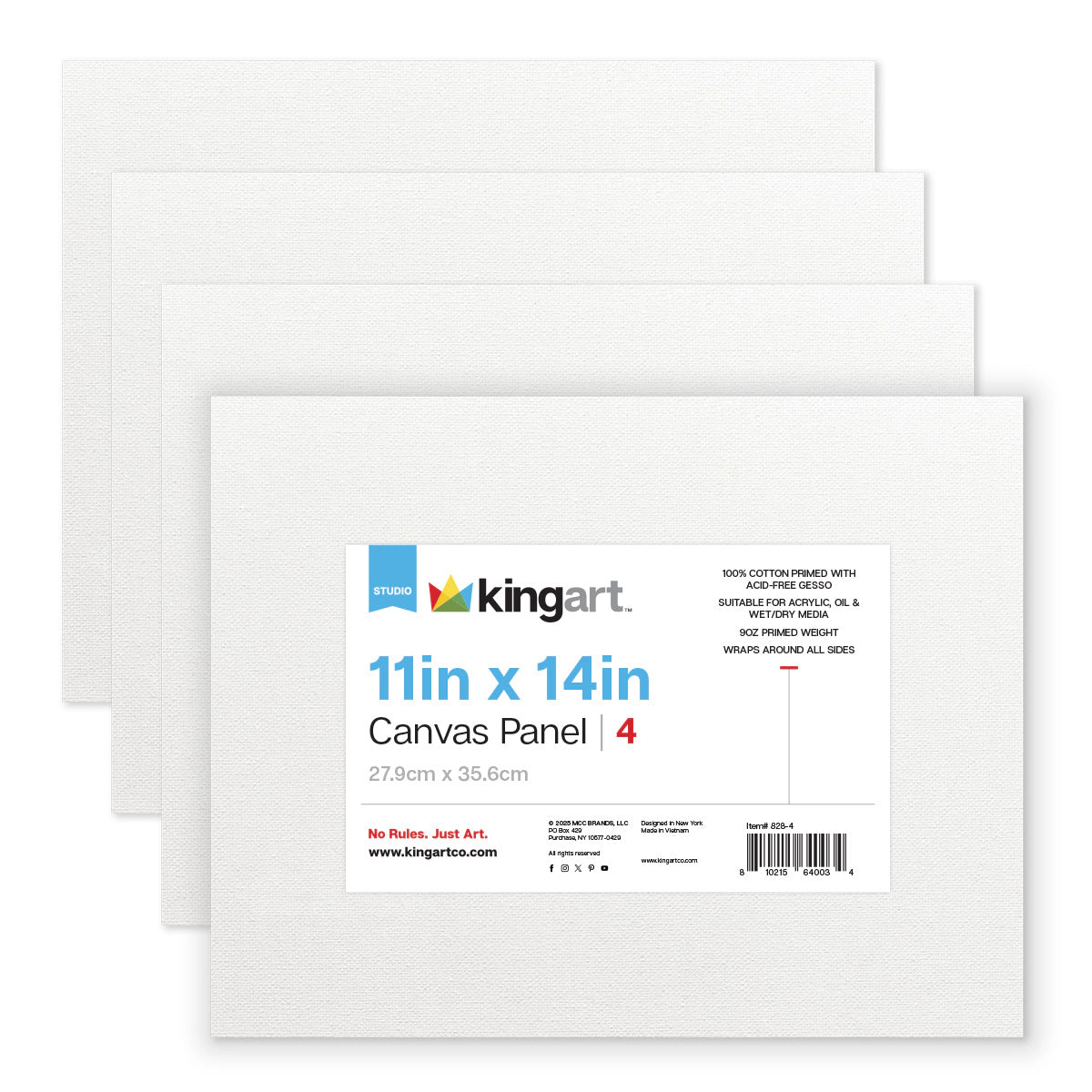 KINGART Canvas Panel Boards 11" x 14" - 4 Pack