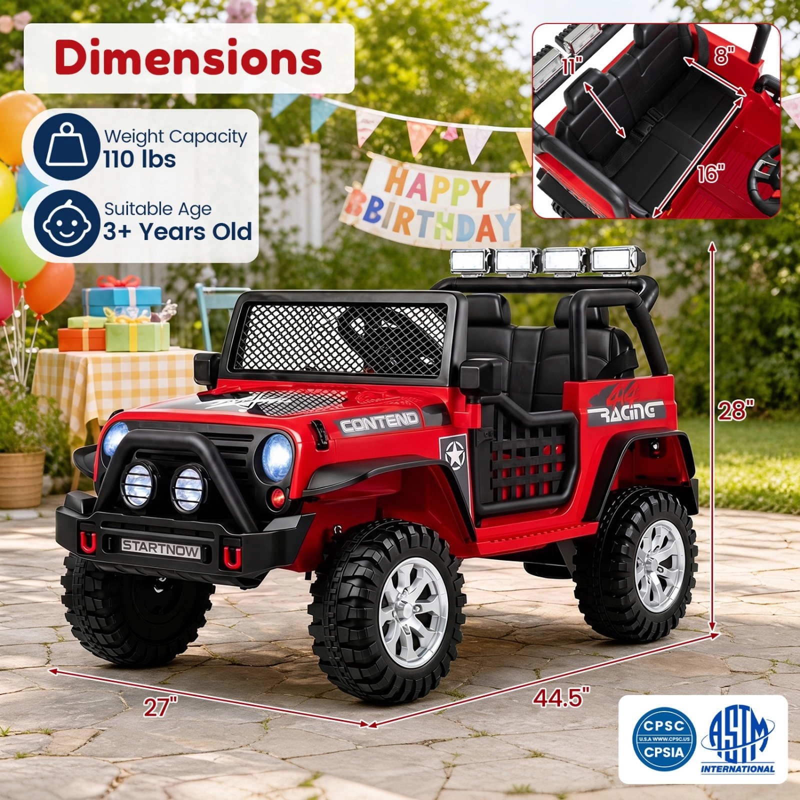 12V 2-Seater Kids Ride On Car with Parent Remote Lockable Doors 4-Wheel Spring Suspension and LED Lights Ages 3+ Red